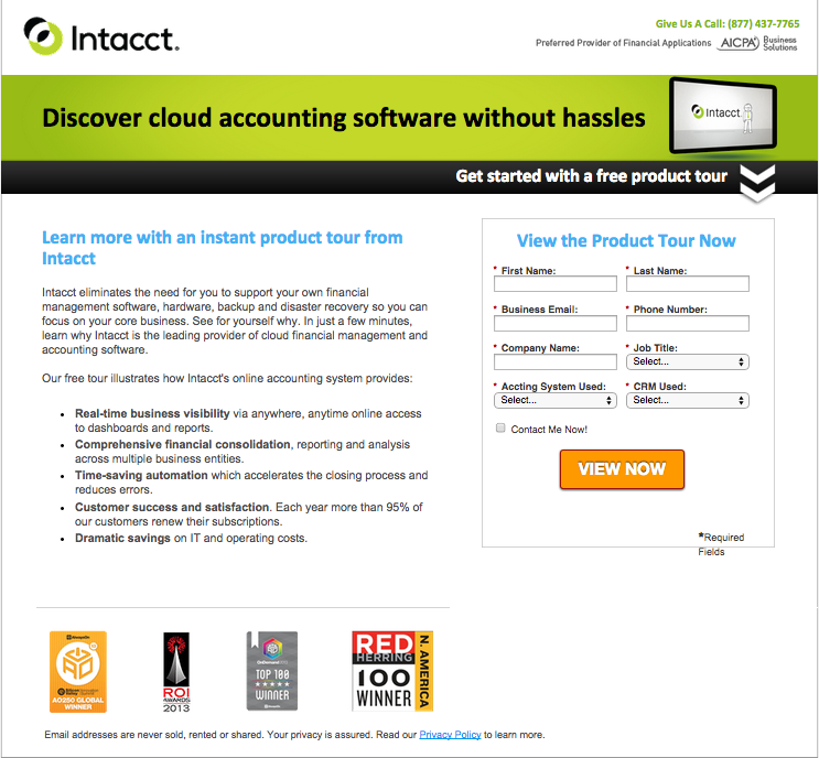 accounting software landing page example