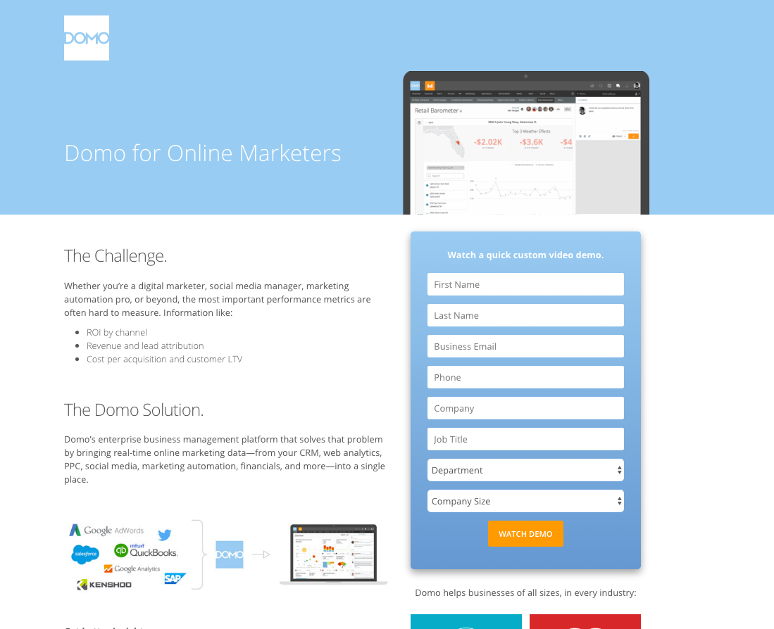 domo landing page example