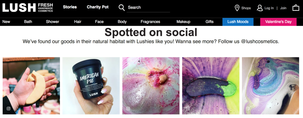 LUSH cosmetics - featured UGC from instagram